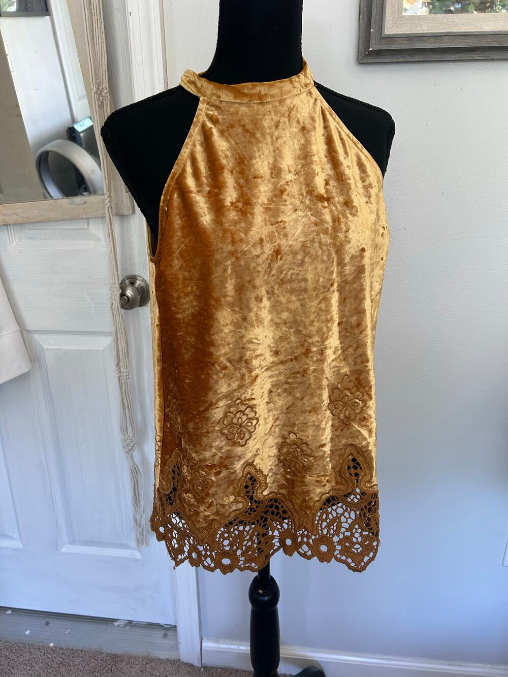 Altar’d State Velvet Goldenrod Halter Top